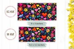 Cartoon Flowers Mug Wrap, Love Hearts Mug Sublimation Product Image 2