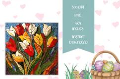 Mosaic Tulips Square Coaster PNG, Mosaic Flowers Sublimation Product Image 2