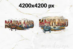 Maryland State PNG, Vintage Lighthouse & Crab Sublimation Product Image 2
