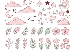 Pastel Celestial Floral Clipart PNG SVG, Clouds Moon Stars Product Image 2