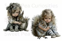 Girl, Squirrel, Grungy, PNG, Clipart, Ephemera Product Image 2