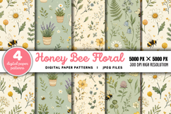 Honey Bee Floral Seamless Digital Paper JPG Product Image 1