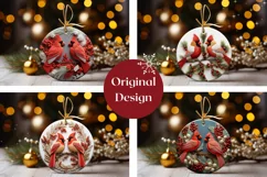 Christmas Round Sign, Red Cardinals Ornament Sublimation Product Image 2