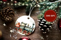 Cartoon Christmas Ornament, Watercolor Christmas Train PNG Product Image 2