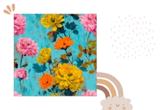 Blue Pillow Case Template, Flowers Pillow Sublimation PNG Product Image 2