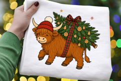 Highland Cow Christmas PNG, Christmas Tree Carrying Cow Product Image 5