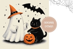 Cartoon Halloween Ghost Backgrounds, Halloween Cat PNG Product Image 2