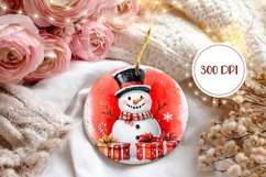 Watercolor Snowman Ornament, Christmas Round Ornament Design Product Image 2
