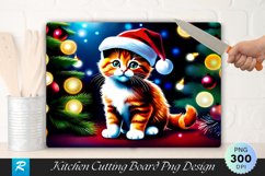 Festive Ginger Kitten with Christmas Cheer Cutting Board PNG Product Image 1
