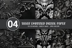 3D Black Silver Embossed Digital Paper Product Image 1