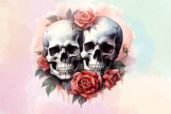 Valentines Day Skull Clipart Bundle, Watercolor Skull Valent Product Image 3