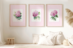 Watercolor Pink Hydrangea Set of 3 Prints Product Image 2
