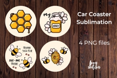 4 Cute Yellow Honey Bee Car Coaster Sublimation Design PNG Product Image 1