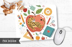 Whimsical Leopard Apple with Educational Tools Mouse Pad PNG Product Image 1