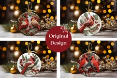 3D Christmas Round Sign, 3D Red Cardinals Ornament Design Product Image 2