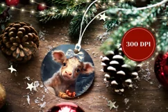 Christmas Cow Ornament Design, Cute Christmas Cow Gift Tag Product Image 2