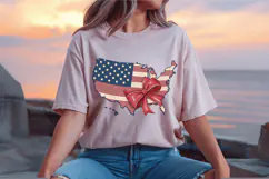 USA Flag Map Red Bow 4th of July PNG Sublimation Design Product Image 2