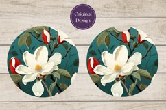 Magnolia Flowers Car Coaster, Flowers Sublimation Design PNG Product Image 2