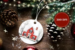 Watercolor Christmas Round Ornament PNG, Winter Sublimation Product Image 2