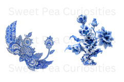 Blue Toile, Ephemera, PNG, Clipart, Junk Journal, flowers Product Image 2