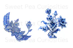 Blue Toile, Ephemera, PNG, Clipart, Junk Journal, flowers Product Image 2