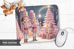 Pastel Pink Nutcrackers and Snowy Trees Mouse Pad PNG Product Image 1