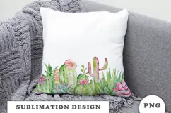 Watercolor Cactus and Succulents Seamless Border PNG Product Image 2