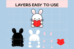 Cute Bunny Holding Heart SVG | Kawaii Valentine Rabbit Clipa Product Image 2