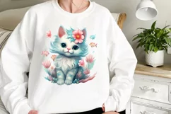 Adorable Cat Mermaid Clipart, Watercolor Clipart Product Image 2