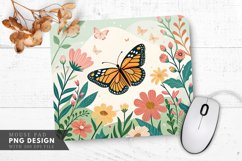 Butterfly and Blooms Nature Themed Mouse Pad PNG Design Product Image 1