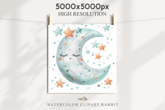 Watercolor Children Moon Stars Smiling Toddler Kids Clipart Product Image 3