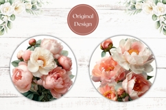 Peony Flowers Car Coasters, Flowers Round Coaster Designs Product Image 2
