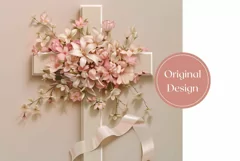 Floral Cross Sublimation Tumbler, Easter Tumbler Wrap PNG Product Image 2