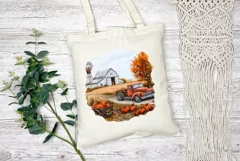 Red Farm Truck Illustration PNG, Watercolor Fall Farm Print Product Image 2