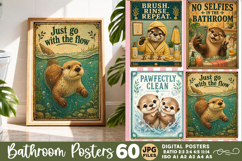 Bathroom funny otters posters, Retro 60 Posters JPG Bundle Product Image 4