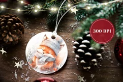 Christmas Ornament PNG, Watercolor Baby Fox Sublimation Product Image 2
