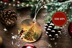 Santa Claus Round Ornament, Winter Village Ornament PNG Product Image 2