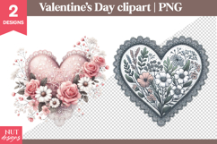 Romantic Valentine Clipart Vintage Floral Heart Clipart Product Image 1