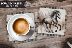 Galloping Horse, Buffalo Plaid Square Coaster PNG Product Image 1