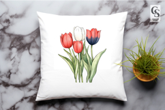 Red White Blue Tulip Watercolor Floral Clipart PNG Product Image 2