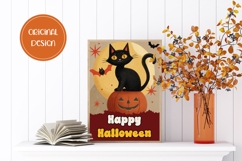 Happy Halloween Greeting Card, Vintage Halloween Black Cat Product Image 2