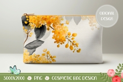 Yellow Flowers Cosmetic Bag, Floral Bag Design Product Image 1