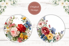 Floral Wreath Coaster PNG, Watercolor Flowers Round Coaster Product Image 2