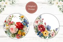 Floral Wreath Coaster PNG, Watercolor Flowers Round Coaster Product Image 2