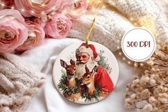 Vintage Santa Claus Ornament, Winter Round Ornament Product Image 2