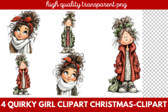 Quirky Girl Christmas Clipart | Fun Holiday Girl PNG Product Image 1