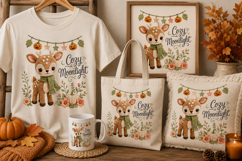 Cozy Moonlight PNG, Crochet Deer Fall Sublimation Clipart Product Image 2
