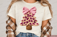 Pink Coquette Bow Leopard Print Knit Christmas Tree PNG Product Image 2
