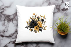 Black Gold Floral Watercolor Clipart Sublimation PNG Product Image 3