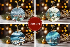 Watercolor Christmas Village Ornaments, Winter Ornament PNG Product Image 2